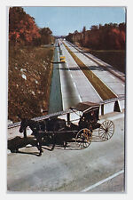 Postcard PA Horse Buggy Amish Turnpike Highway Cars Road View Pennsylvania  picture