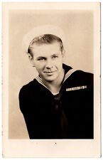RPPC POSTCARD CIRCA 1940s WW2 NAVY SOLDIER IN UNIFORM WEARING MEDALS WWII picture