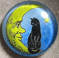 NEW LRG GLASS DOME PIC BUTTON CAT SITTING WITH MAN IN THE MOON    30mm picture
