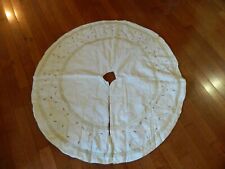 L-23 CREAM, GREEN EMBROIDERY, GOLD METALLIC RIBBON CHRISTMAS TREE SKIRT picture