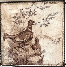 Antique Josiah Wedgwood & Sons Etruria Brown Transfer Tile Pheasants 