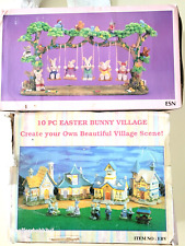 Vintage Jaimy Quintet of Swinging Bunnies +4pc Easter Village Houses ESN Spring picture