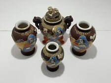 Set of 3 Vintage Miniature Hand Painted Japanese Satsuma Moriage Bud Vases picture