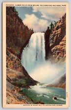 Lower Falls Yellowstone National Park Waterfall Wyoming Linen Mountain Postcard picture