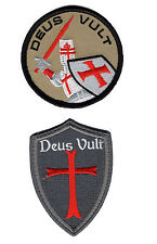 Deus Vult Cross Shield ACU christian Templar Knight in God Wills 2PC Hook Patch  picture