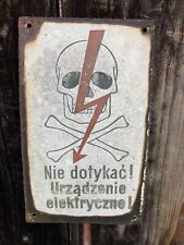 High Voltage Warning Sign Vintage Plaque Electricity Poland Cold War Totenkopf picture