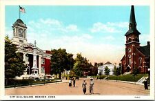 Vtg Meriden Connecticut CT City Hall Square 1920s Postcard picture