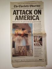 Charlotte Observer Newspaper Sept 12, 2001, 9/11 Attack on America Front Section picture