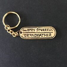 Vintage Keychain WORLD GREATEST GRANDFATHER Key Ring Gold Tone Metal Fob picture