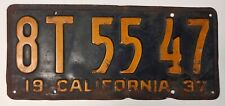 1937 California License Plate # 8T 55 47 Vintage picture
