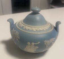 ANTIQUE WEDGWOOD LIGHT BLUE JASPER Vessel. Crack In Lid Professional Repaired. picture