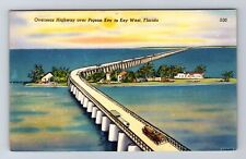 Key West FL-Florida, Overseas Highway Over Pigeon Key, Antique Vintage Postcard picture