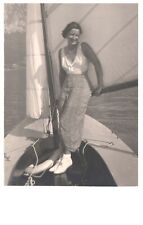 BEAUTIFUL LADY SAILING.VTG REAL PHOTO POSTCARD RPPC*A29 picture