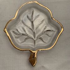 Vintage Glass Gold Trim Leaf 4” Ash Trays Set Of 6 picture