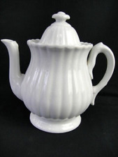 Antique White Fluted Tea Pot 1800's Older Estate Piece Unmarked picture
