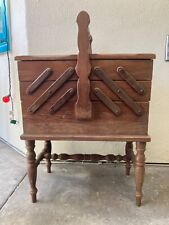 Vintage Accordion Fold Out 3-Tier Wood Sewing Box Basket Chest w/legs  picture
