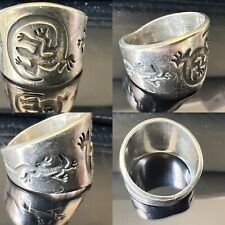 12gr Old Pawn Native American Sterling Silver 3 Gecko Lizard Figure Ring 10.5 picture