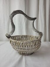 Unique Woven Basket White-Washed Twisted Vine Branch Handle Large Size  picture