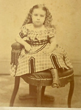 ANTIQUE CDV PHOTO GIRL CHECK DRESS LACE-UP BOOTS CURLY HAIR BRATTLEBORO VT GOOD picture