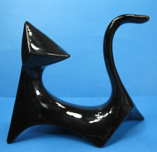 Mid Century Modern MCM Black Atomic Cubist Ceramic Cat Figurine VTG Retro (A) picture