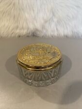 Vintage KIG Clear Crystal Trinket Dish Gold Tone Roses Lid No Mirror Indonesia ￼ picture