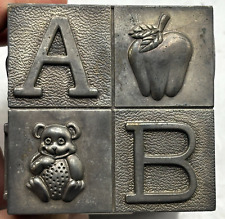 Vintage Silver Plated Piggy Bank ABC Baby Block Coin Money picture