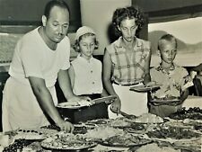Vtg 1950's Photo Buffet Restaurant Family Vacation Dapper Dad Wife Kids BW 8x10 picture