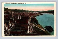 Wheeling WV-West Virginia, Aerial Along The Ohio River, Vintage c1930 Postcard picture