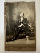 Antique B &W Cabinet Card Photograph Full Portrait Man Moustache Plant picture