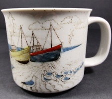 Vintage Seashore Seagulls Sailboats Ceramic Tea Coffe Mug Cup picture