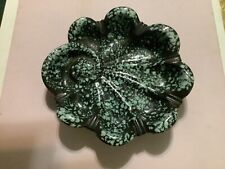 Large vintage ceramic decorative ashtray black green/white spotted USA picture