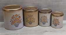 Vintage MCM Decoware Nesting Metal Canister 4 pc Set with Floral Design 1950's picture