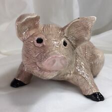 9” Pig, Sow, Hog Figurine, 1989 Vintage Glazed Ceramic, Hand Painted & Signed❤️ picture