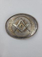 Vintage Mason Masonic Freemason Belt Buckle. 3-1/2” Made In USA Solid Brass picture