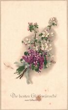 Vintage Postcard Die Besten Gluckwunsche Flower Bouquet Purple And White picture