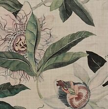 CLARENCE HOUSE Passion Flower Summer White Linen Remnant New picture
