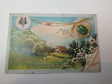 Gemini May Birthday Tuck Postcard c1910 Vintage Hawthorn Hope Flowers House  picture