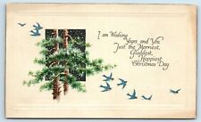 Postcard Wishing You Just the Merriest, Christmas Day greetings birds J97 picture