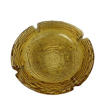 Vintage Gold Yellow Swirled Glass Ashtray MCM Mid Mod Amber Round picture
