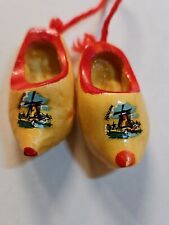 Vintage Carved Decorative Dutch Miniature Wooden Shoes with Painted Design picture
