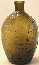 Rare Antique Cornucopia Flower Urn Historical Flask Green Olive Pint 1800's AAFA picture