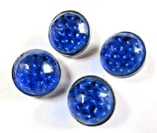 LOT OF 4 OLD SEW-ON FACETED BLUE GLASS JEWEL REFLECTOR BUTTONS 5/8