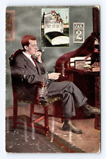 Old Postcard Man Smoking Cigars New Years Resolution Roll Top Desk c1910 picture