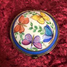 Vintage Handpainted Limoges France Round Trinket Box Butterflies ￼ ￼Mirrored Lid picture