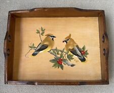 Vintage Hand Painted Bird Wooden Decorative Serving Tray 11.5x15.5x3in. picture