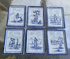 6 Delft Blue Tile Hand Painted Pieces Wall Art Vintage Holland picture