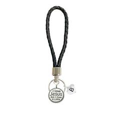 Custom I Love Jesus But I Cuss a Little Black Leather Key Chain Choose Initial picture