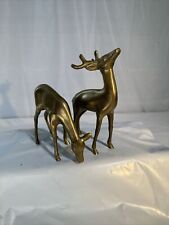Vintage Pair of Brass Deer Figurines Christmas Buck Doe Statues picture