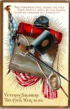 Postcard Embossed Veteran Soldiers of the Civil War Hat Bayonet Possibles Bag J3 picture