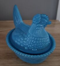 Turquoise BLUE Early American Pressed Glass HEN RESTING NEST Vintage Estate Find picture